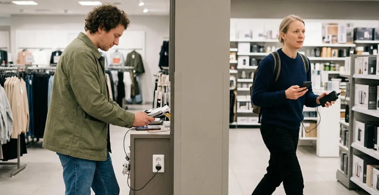 Comparaison entre un client immobilisé près d'une prise et un autre se déplaçant avec batterie portable